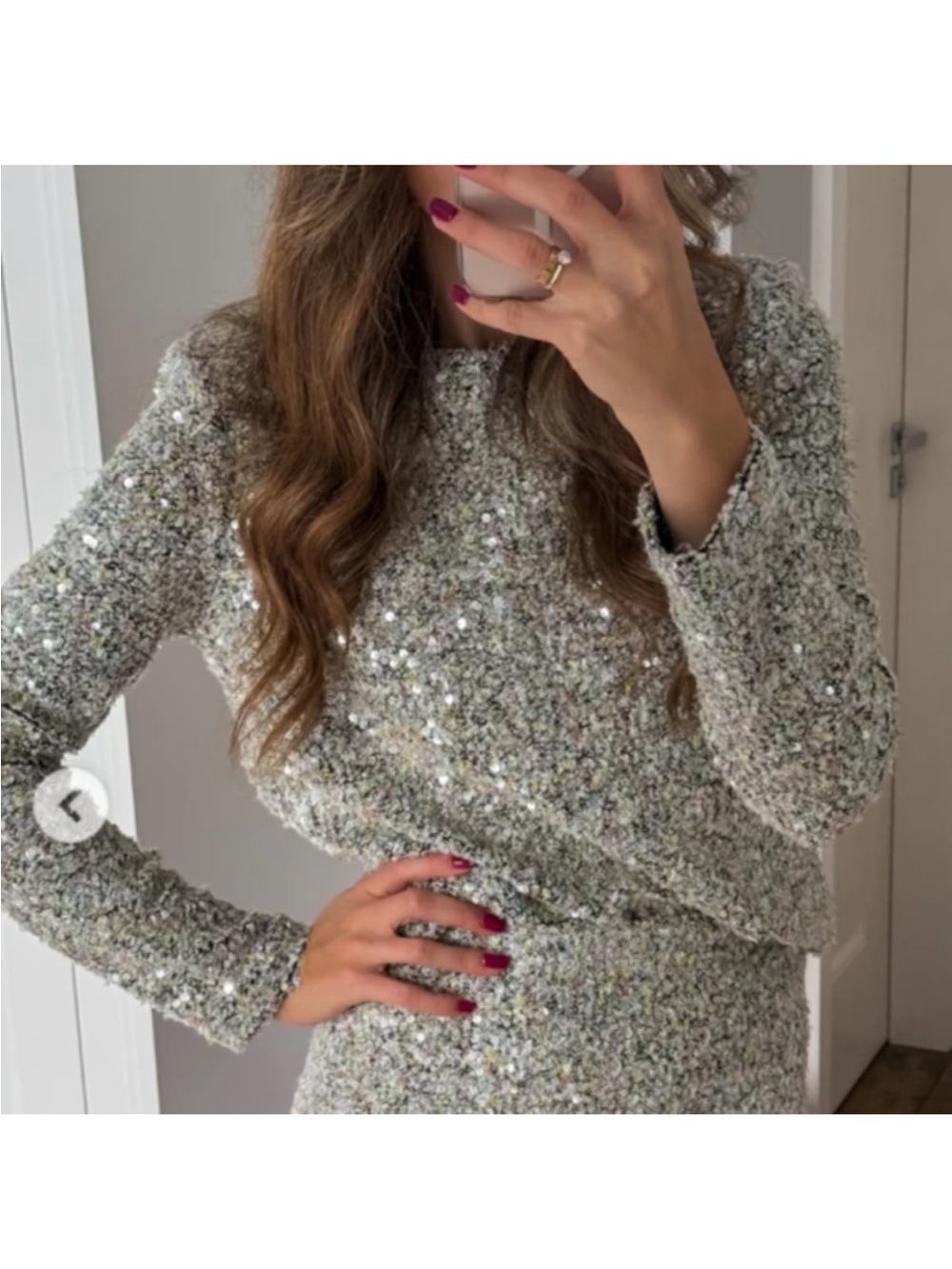 Zara sequin multicolor pastel crewneck sweater large